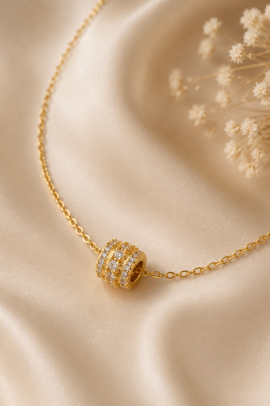 18K Gold Pavé Barrel Slider Necklace by Josslyn