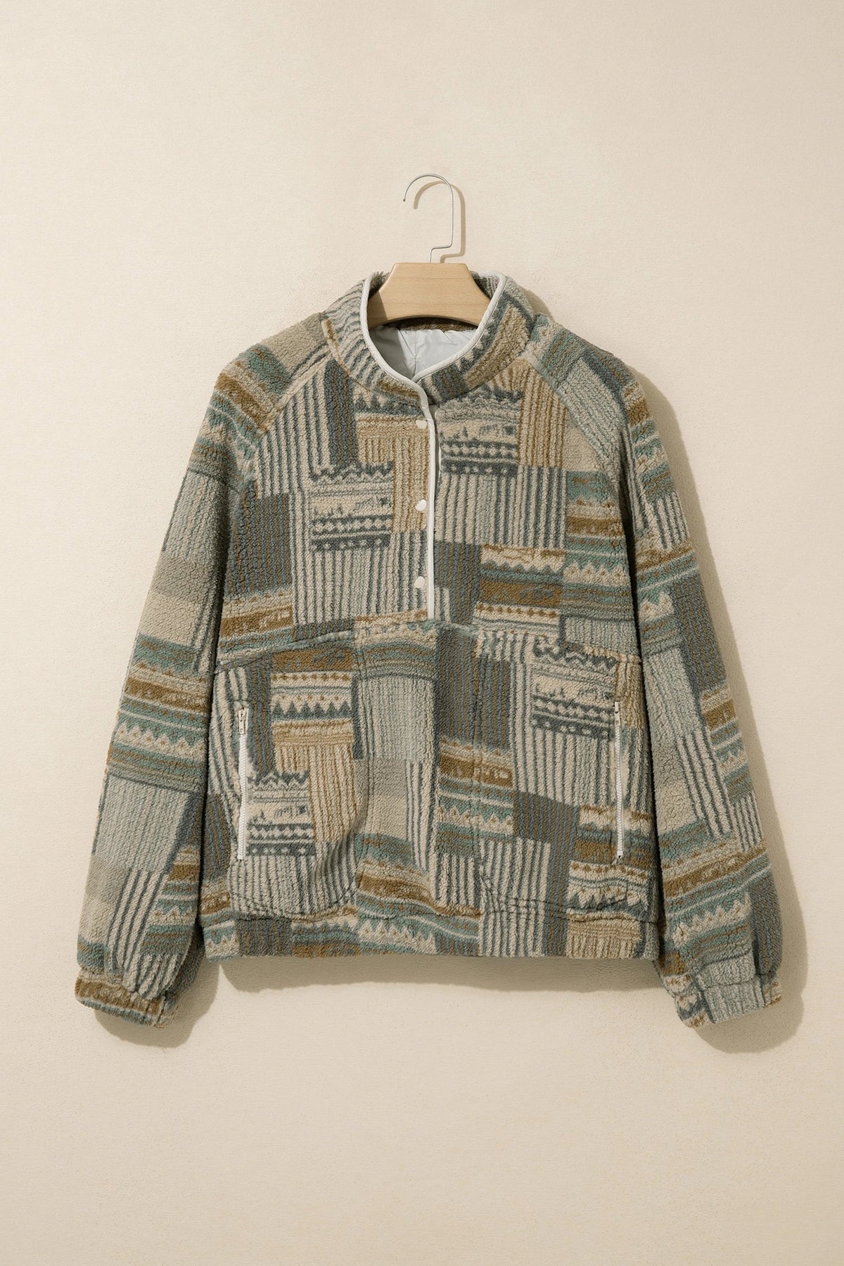 Western Fleece Half Buttoned Collar Pocketed Sweatshirt