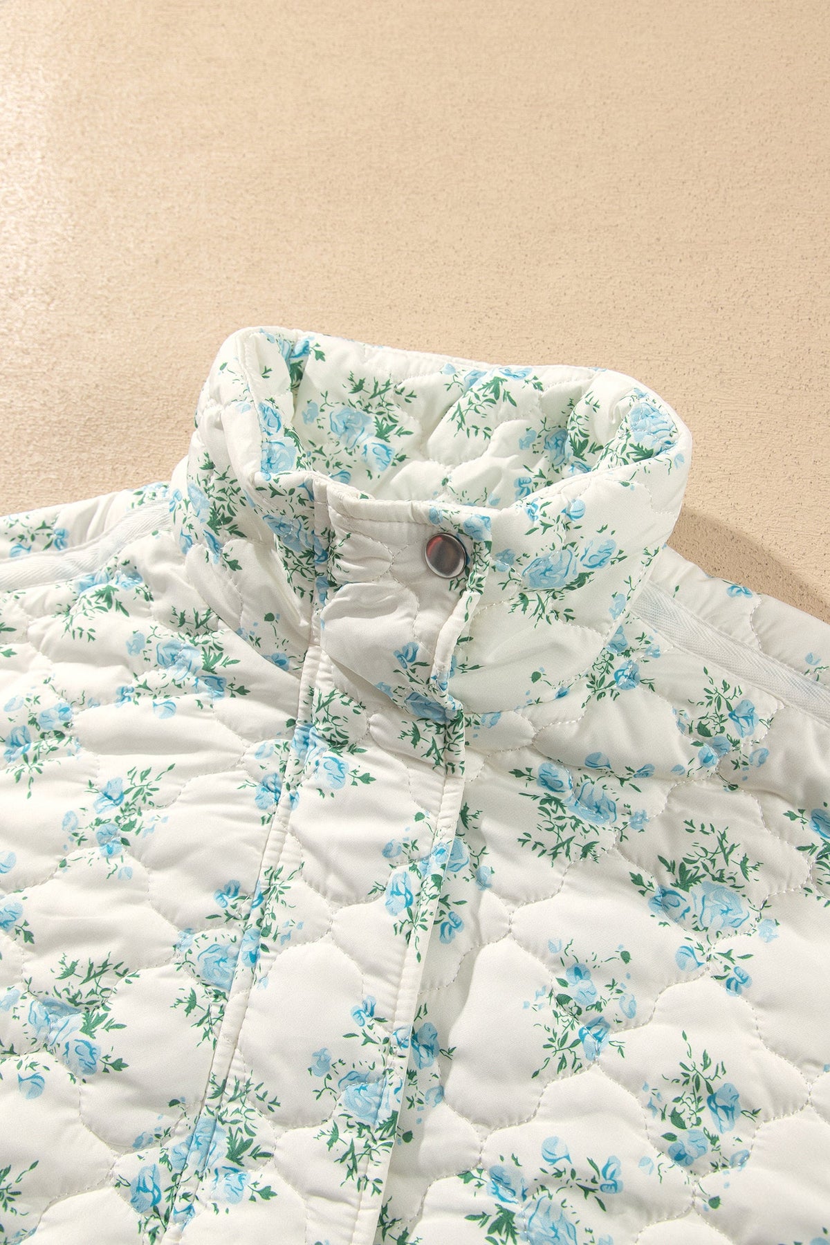 Floral Quilted Ruffle Sleeve Puffer Coat w/ Pockets