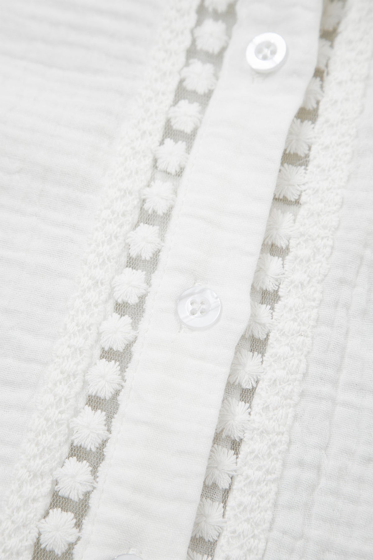 Solid Crinkle Textured Lace Trim Buttoned Shirt