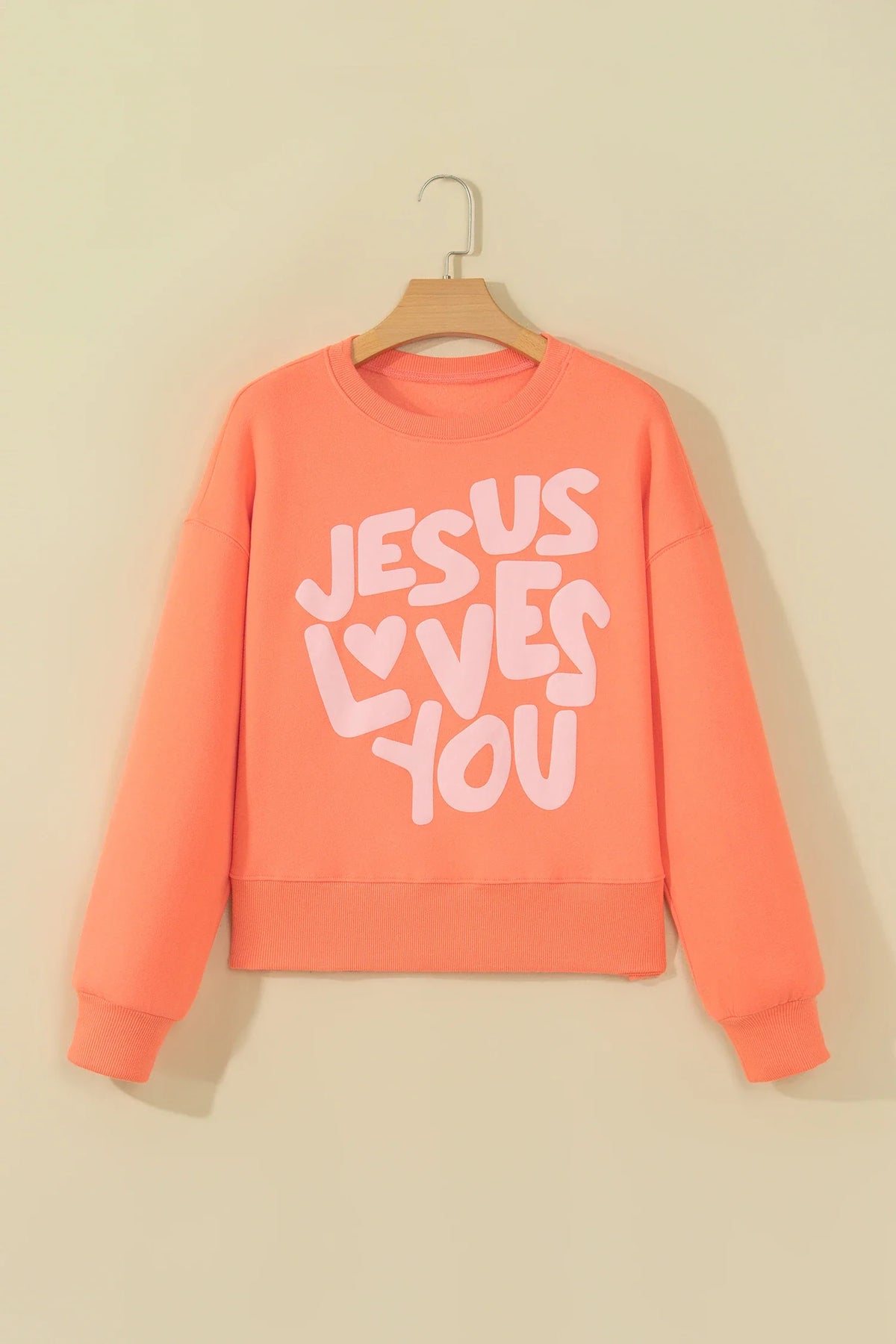 JESUS LOVES YOU Puff Letter Print Sweatshirt