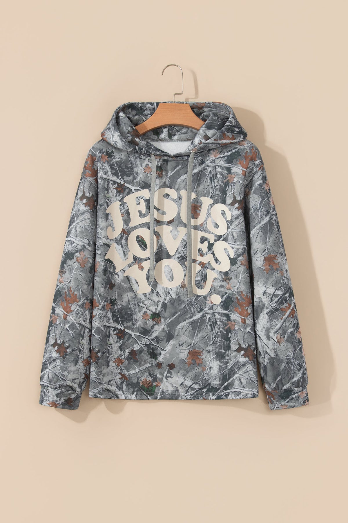 JESUS LOVES YOU Woodland Camo Letter Print Hoodie