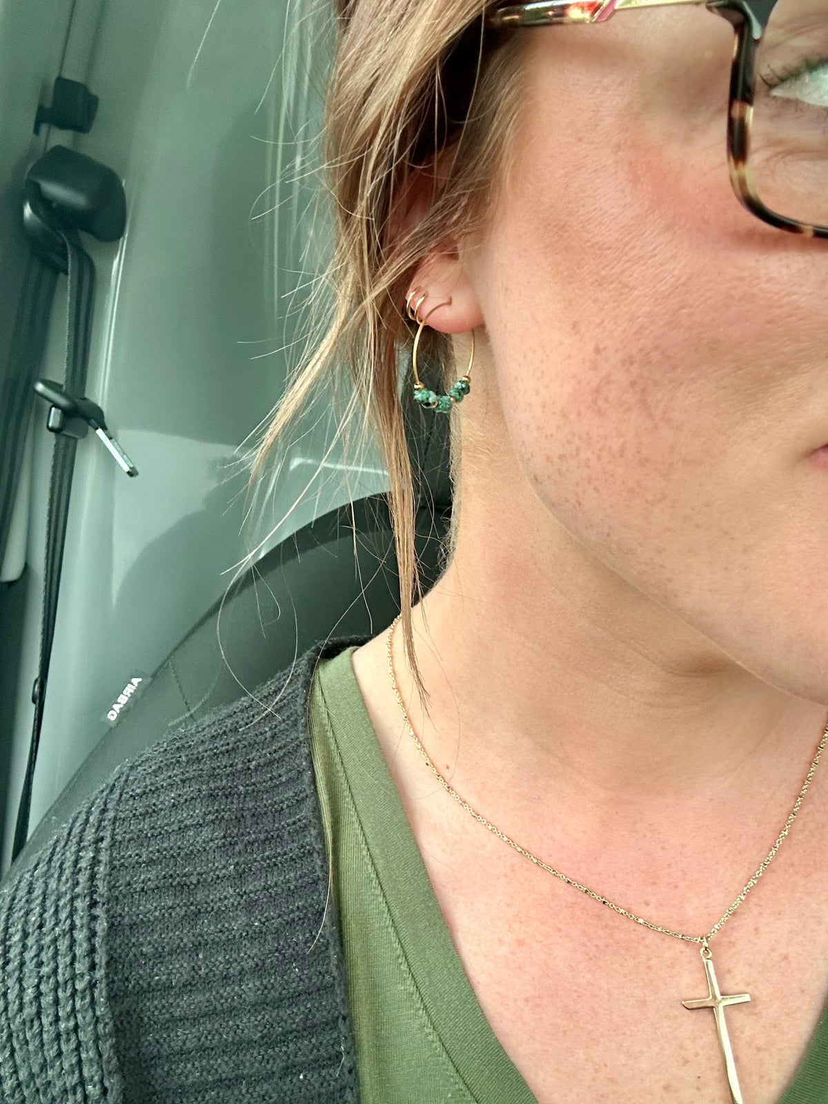 Beautiful Turquoise Stone Hoop Earrings