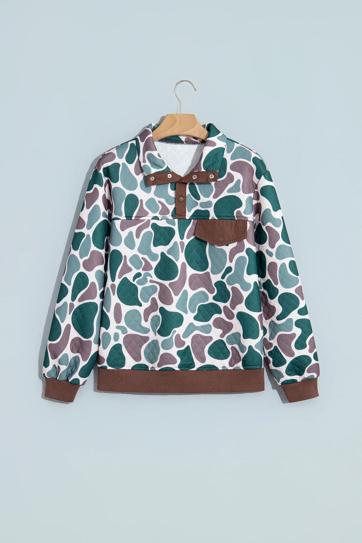 Retro Camo Colorblock Snap Button Pullover Sweatshirt