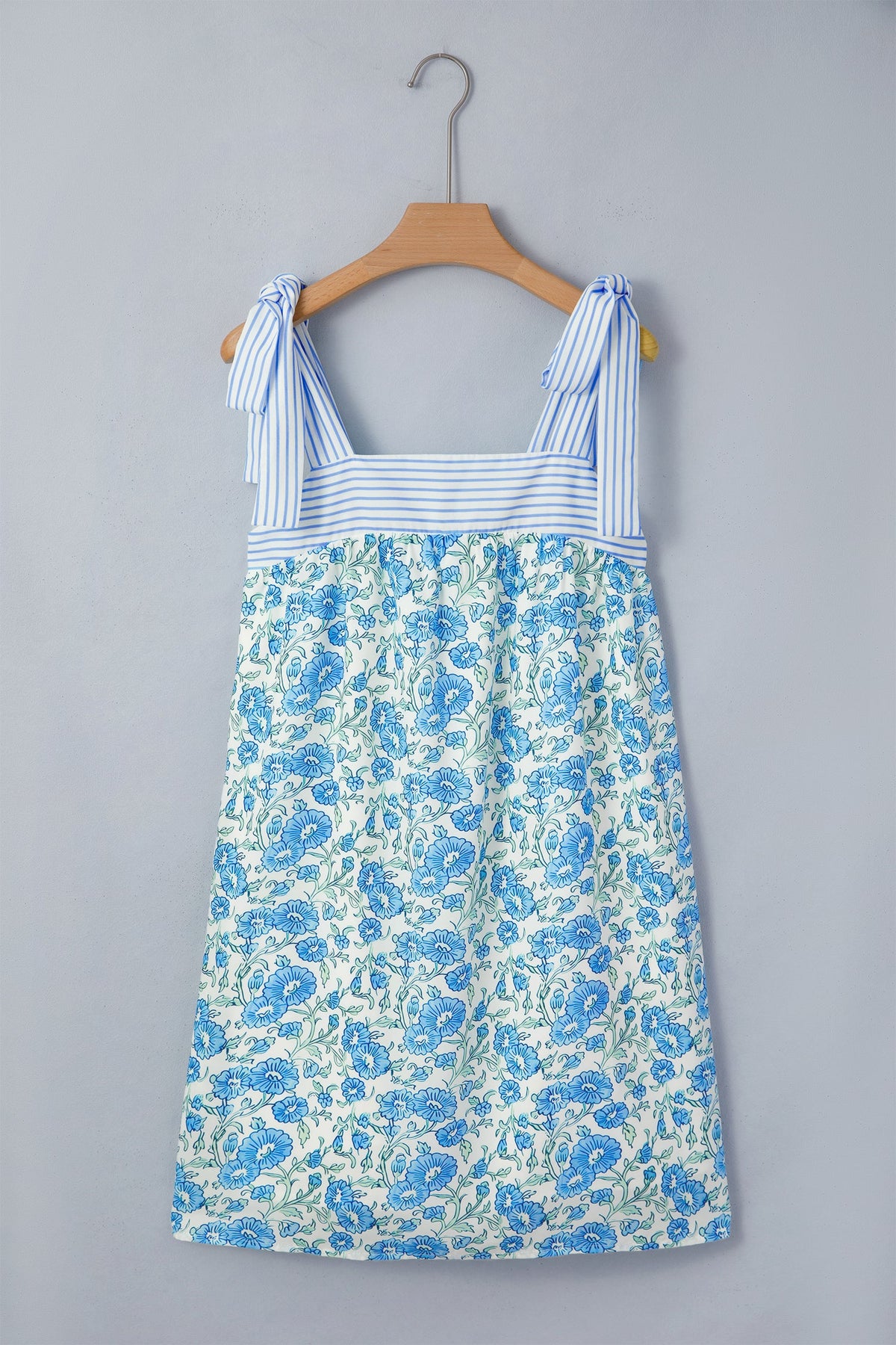 Floral Stripe Patchwork Bow Tie Strap Dress
