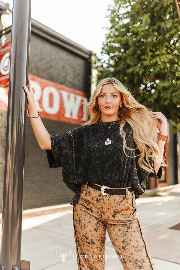 Black Mineral Wash Studded Oversized Boyfriend Tee XL-3XL