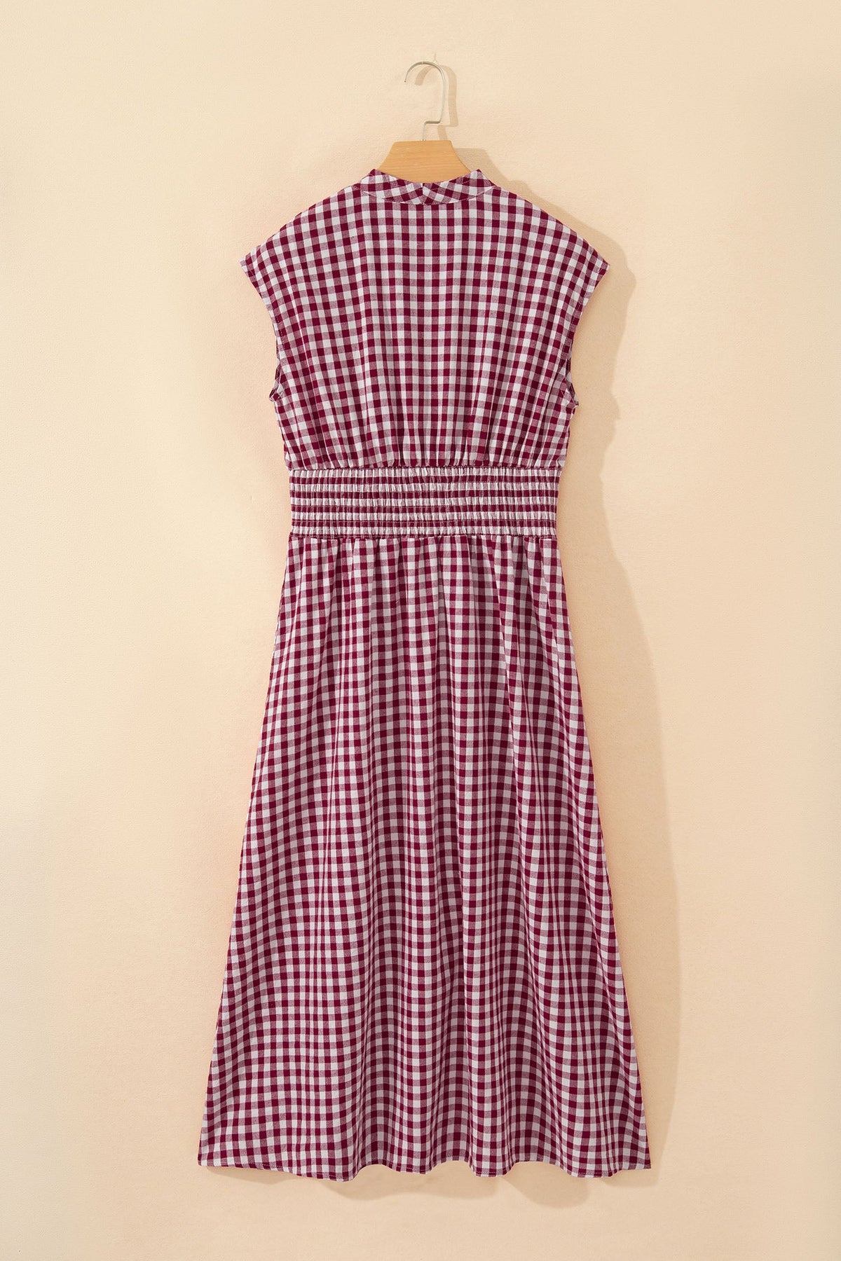 Gingham Plaid Zipped Cinched Waist Maxi Dress
