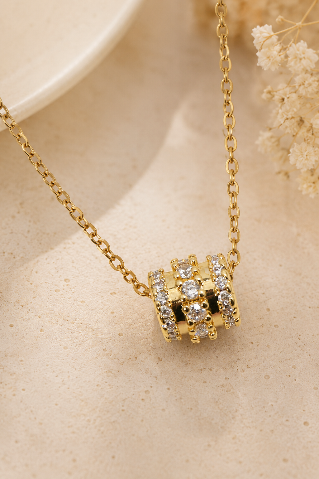 18K Gold Pavé Barrel Slider Necklace by Josslyn