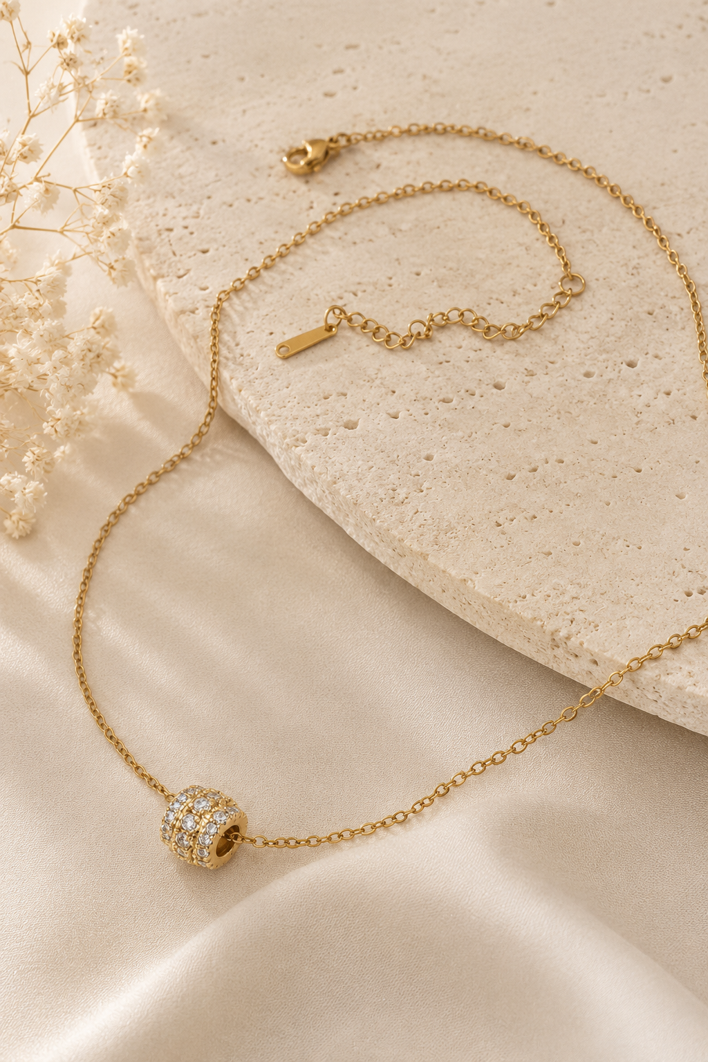 18K Gold Pavé Barrel Slider Necklace by Josslyn