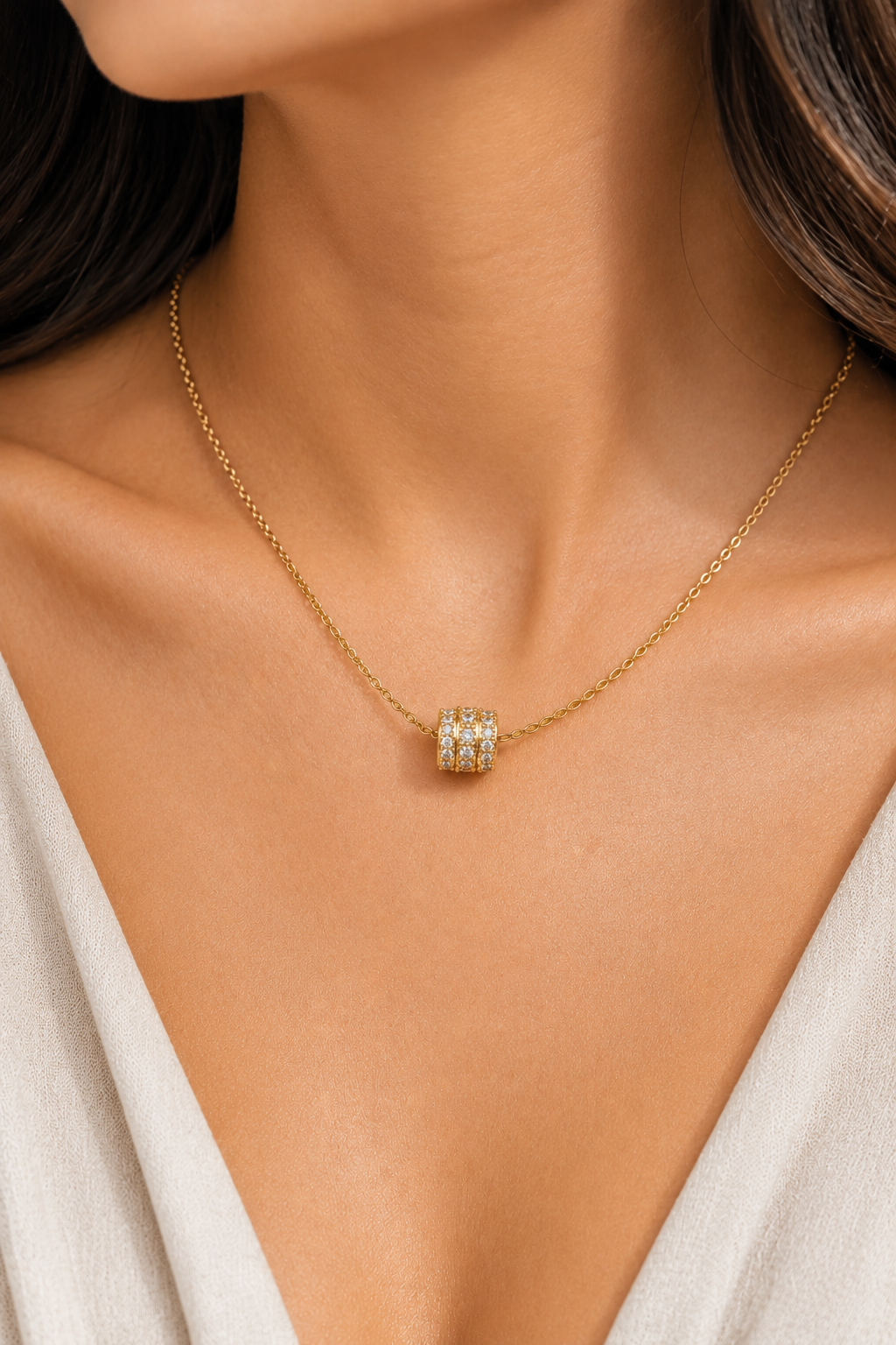 18K Gold Pavé Barrel Slider Necklace by Josslyn