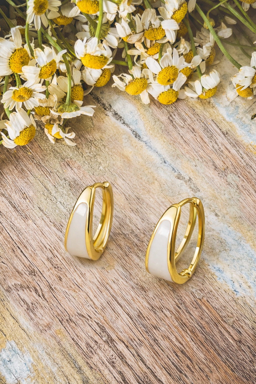 Beautiful White and Gold Hoop Earrings