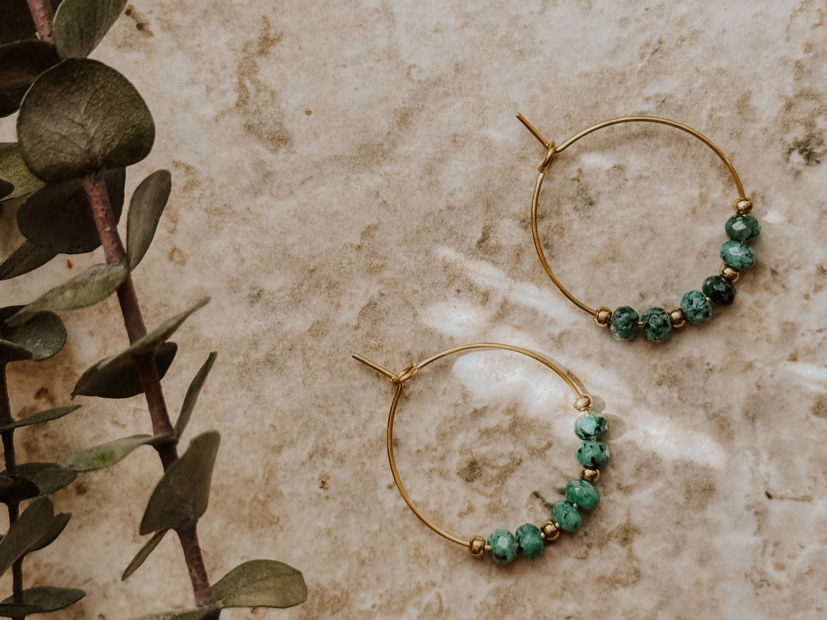 Beautiful Turquoise Stone Hoop Earrings