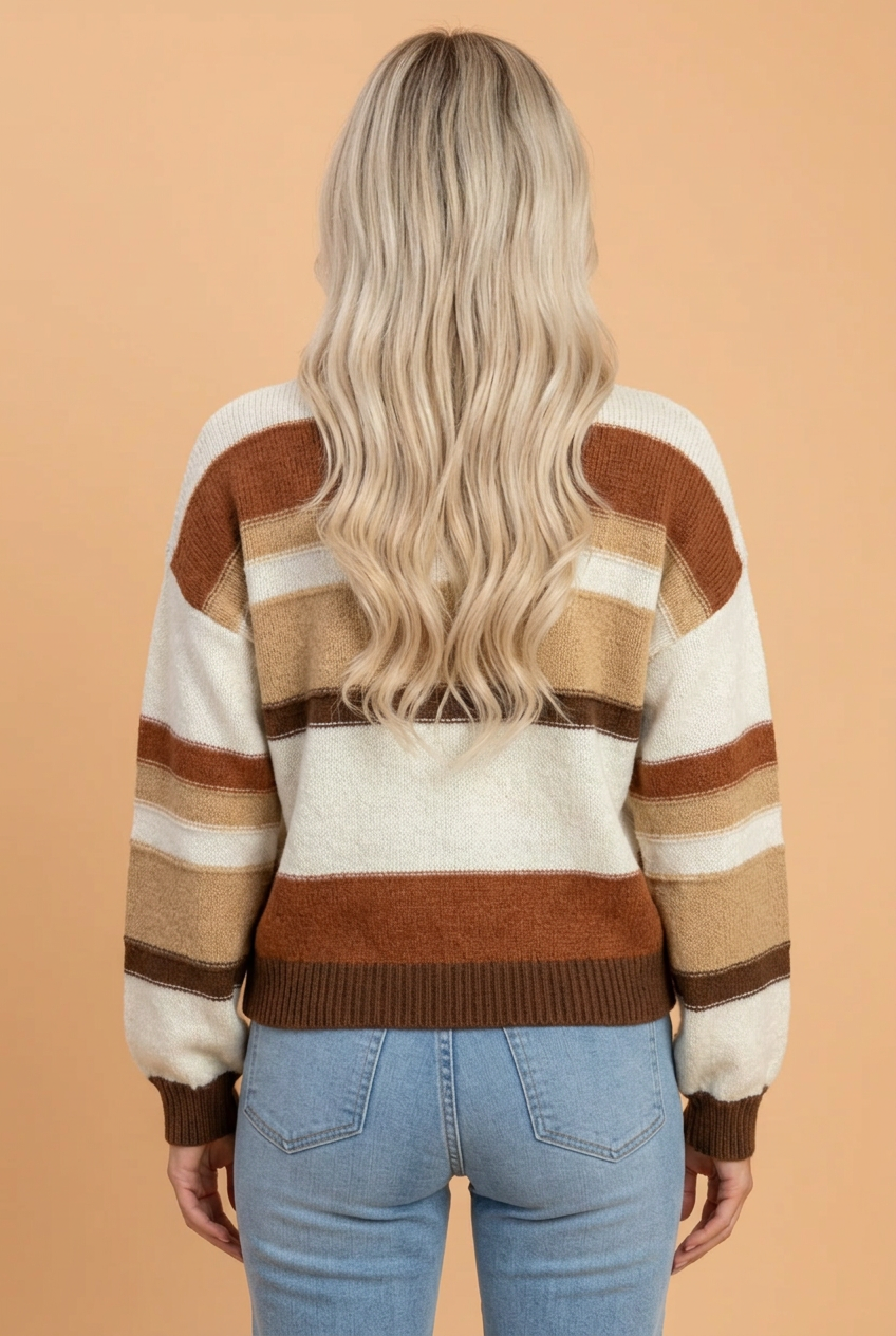 Stripe Crew Neck Drop Shoulder Knit Sweater