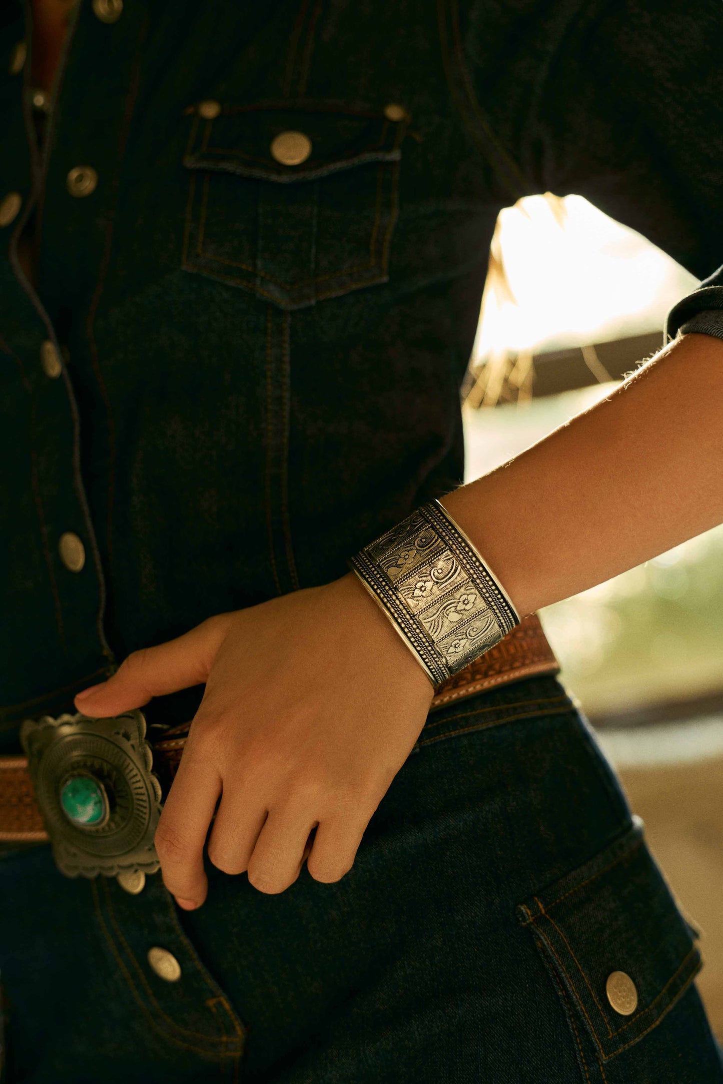 Myra Saddlecrest Engraved Cuff in Antique Frost