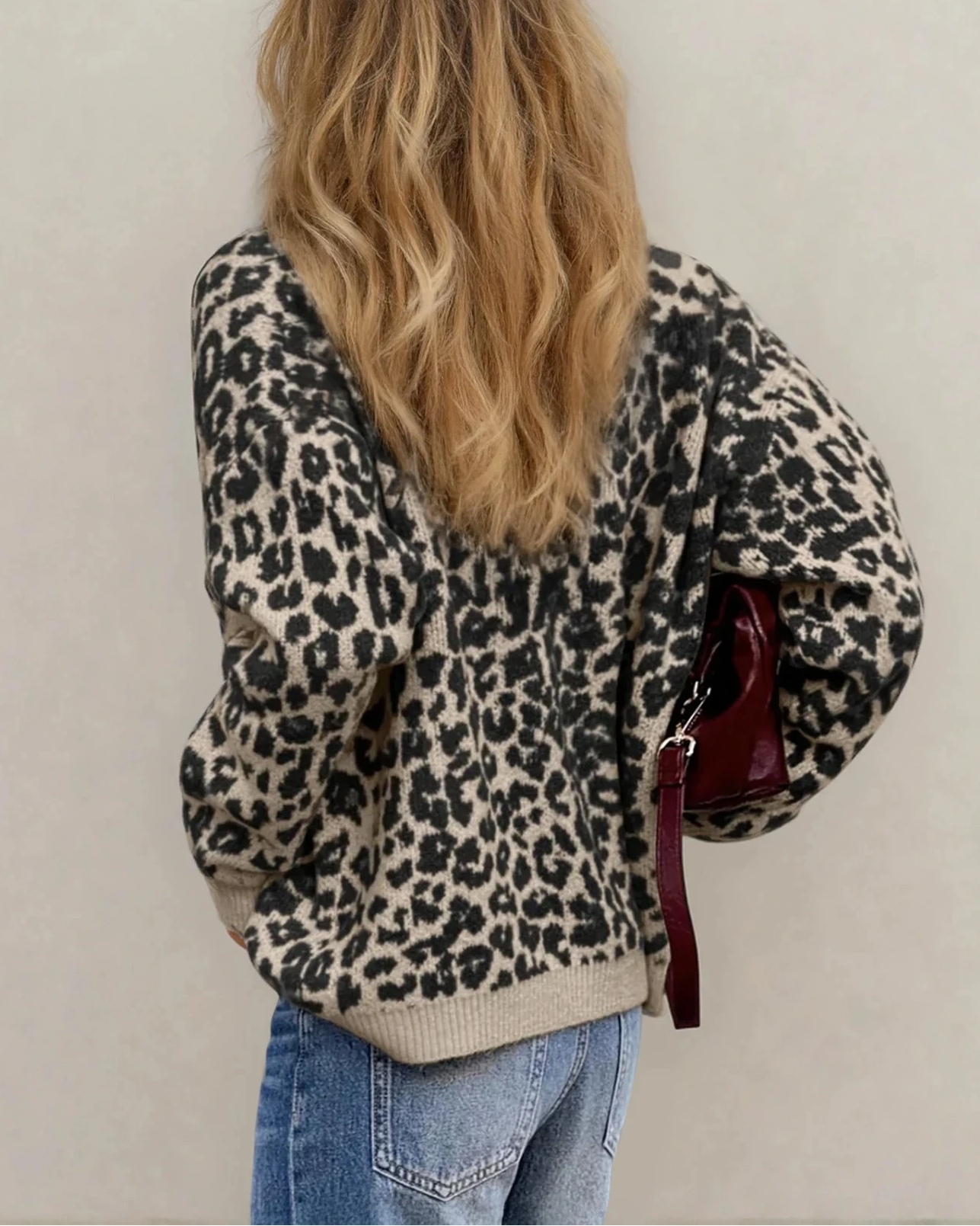 Leopard Knitted Cardigan - Black
