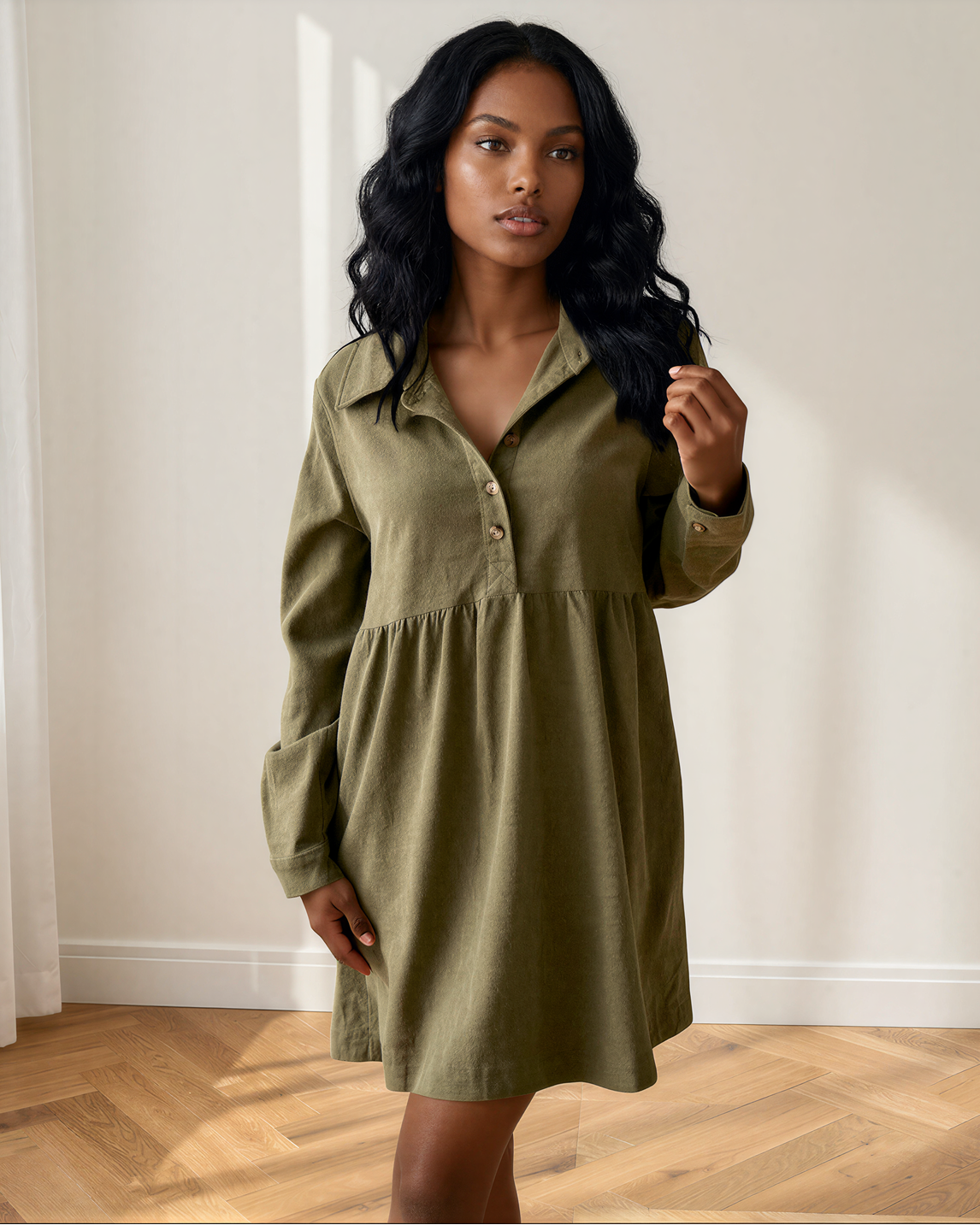 Abigail Corduroy Mini Dress | Collared Button Dress