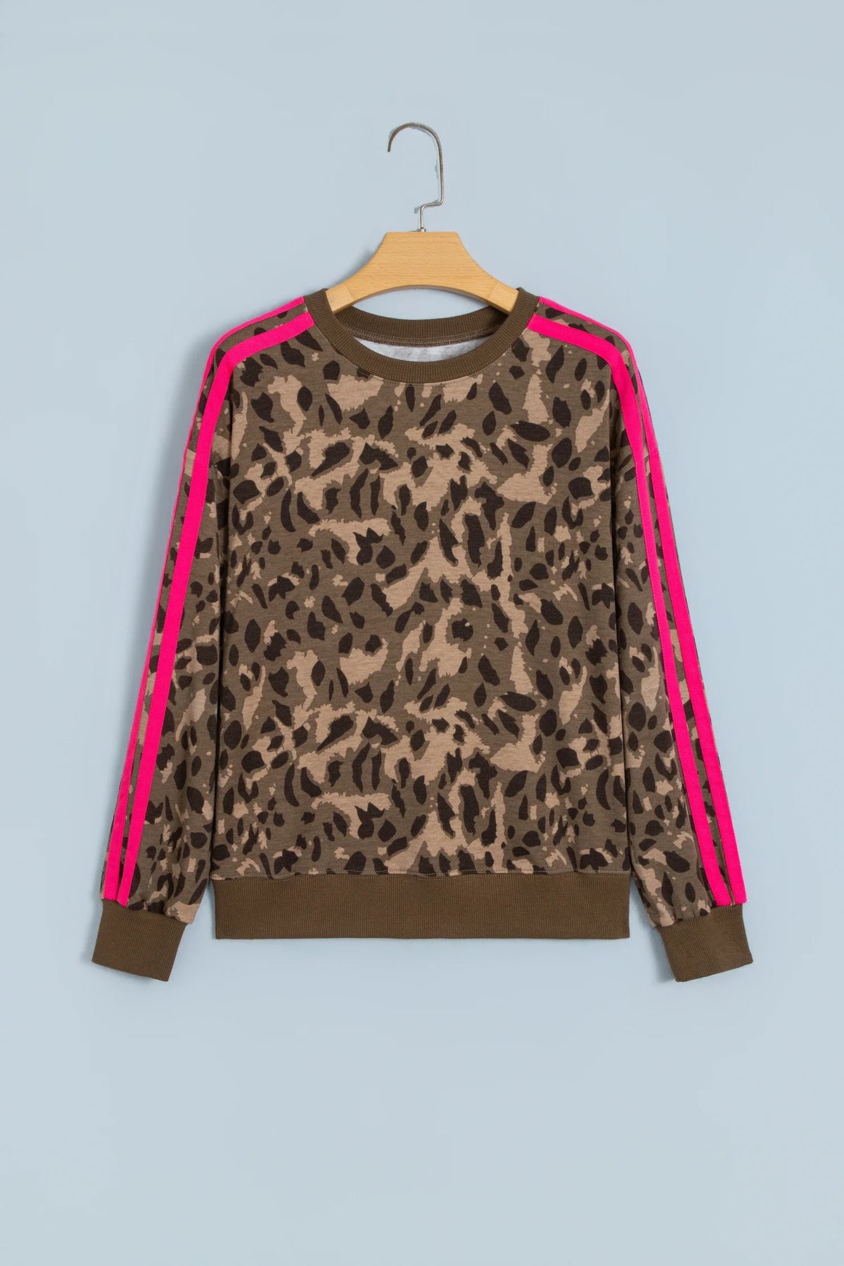 Leopard Contrast Stripe Long Sleeve Sweatshirt