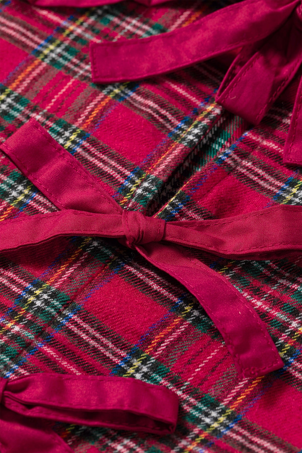 Plaid Collared Bow Tie Ruffle Long Sleeve Blouse