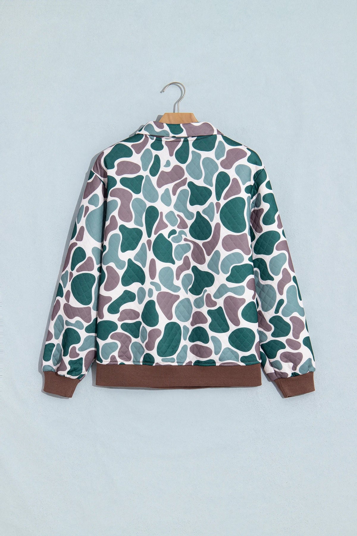 Retro Camo Colorblock Snap Button Pullover Sweatshirt