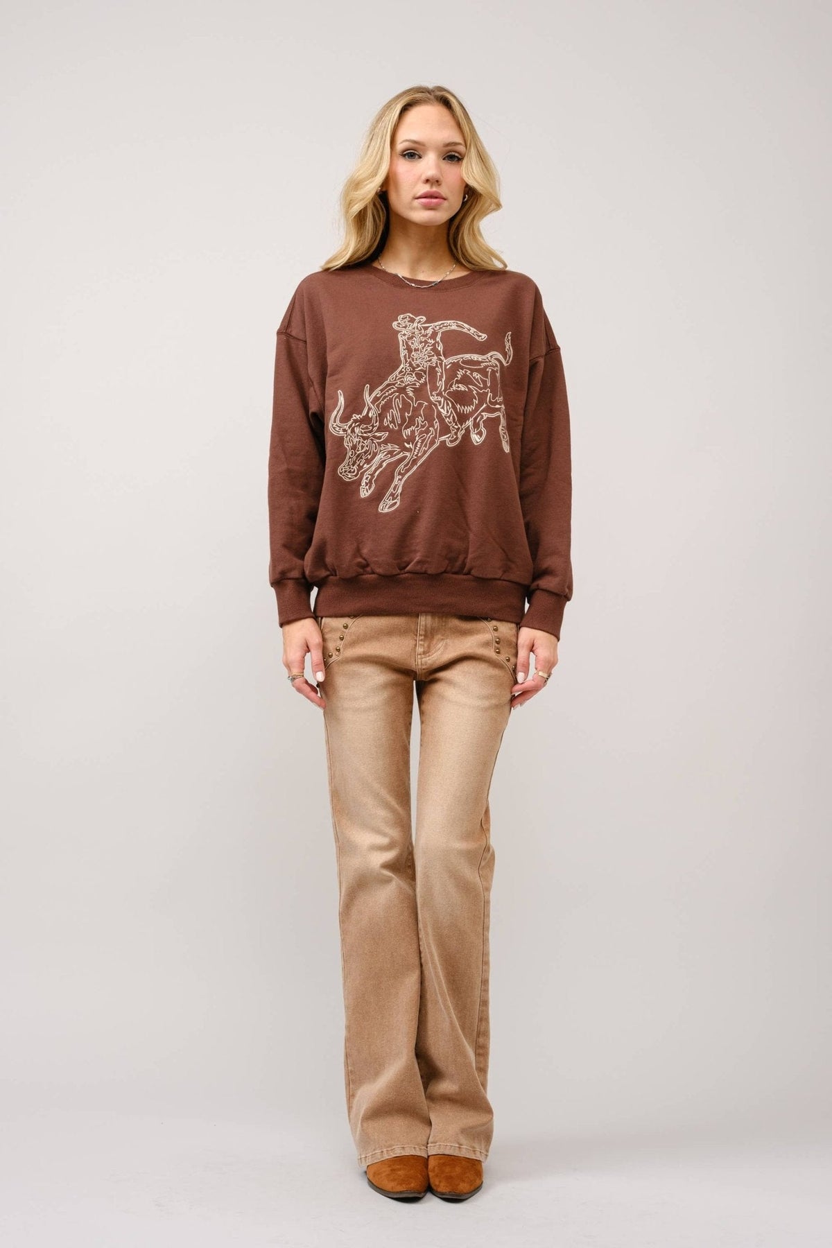Blue B Western Bull Rider Embroidered Pullover Sweatshirt — 100% Cotton Rodeo Statement