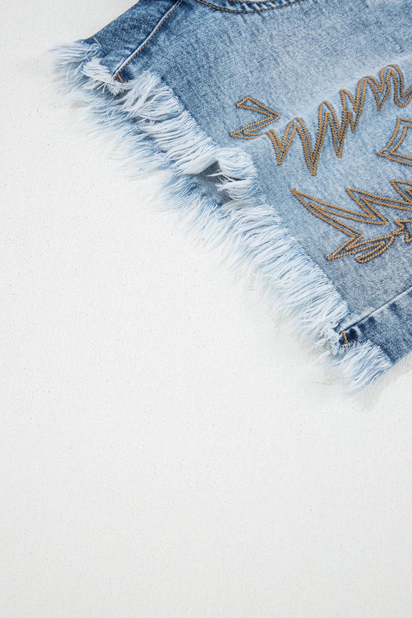 Western Embroidered Studded Denim Shorts
