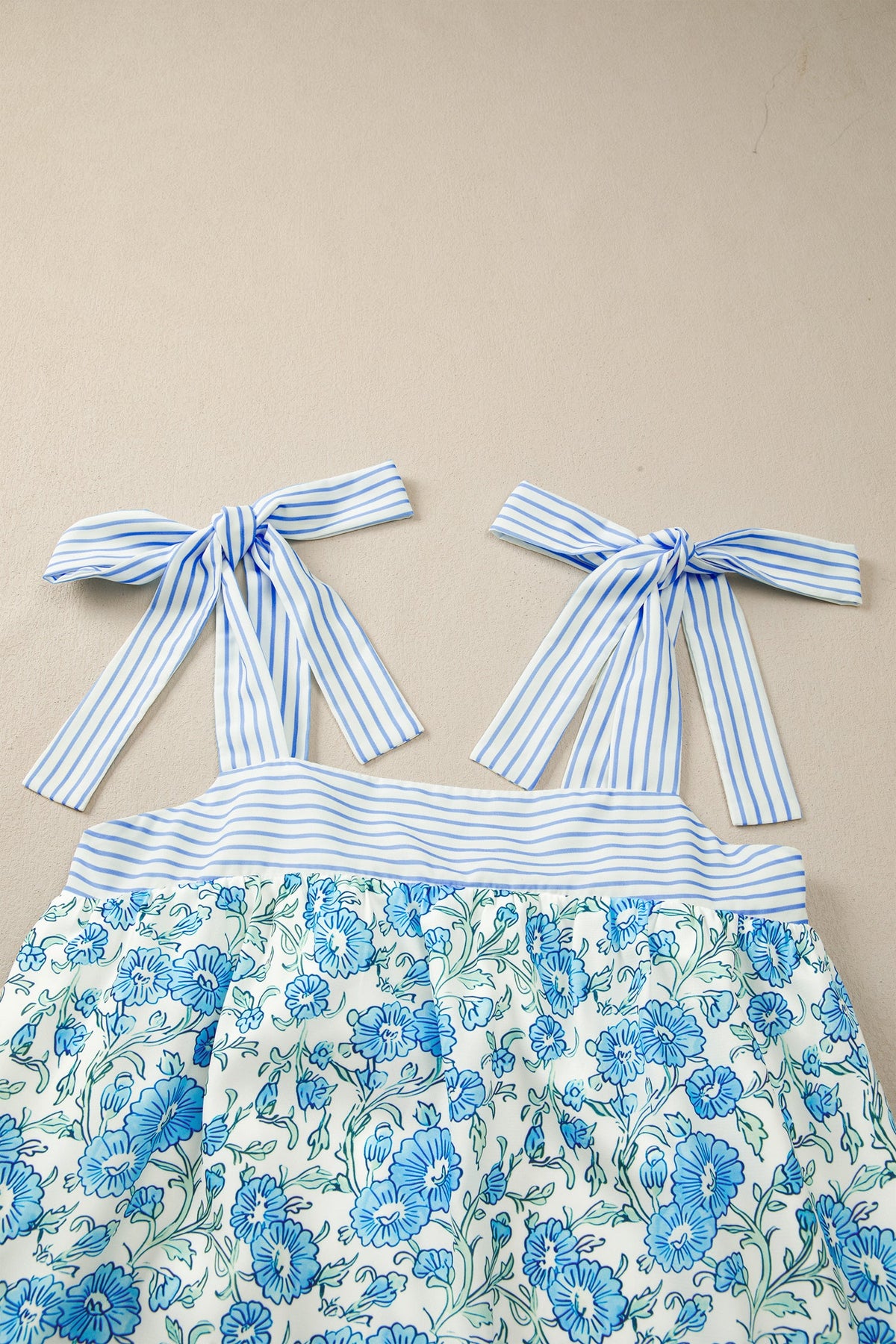 Floral Stripe Patchwork Bow Tie Strap Dress