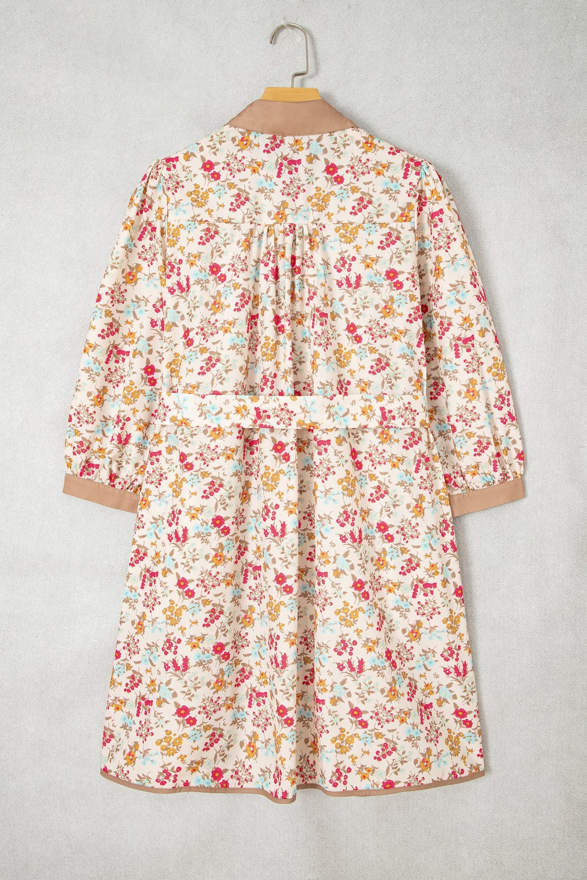 Floral Button Down Belted 3/4 Sleeve Mini Dress