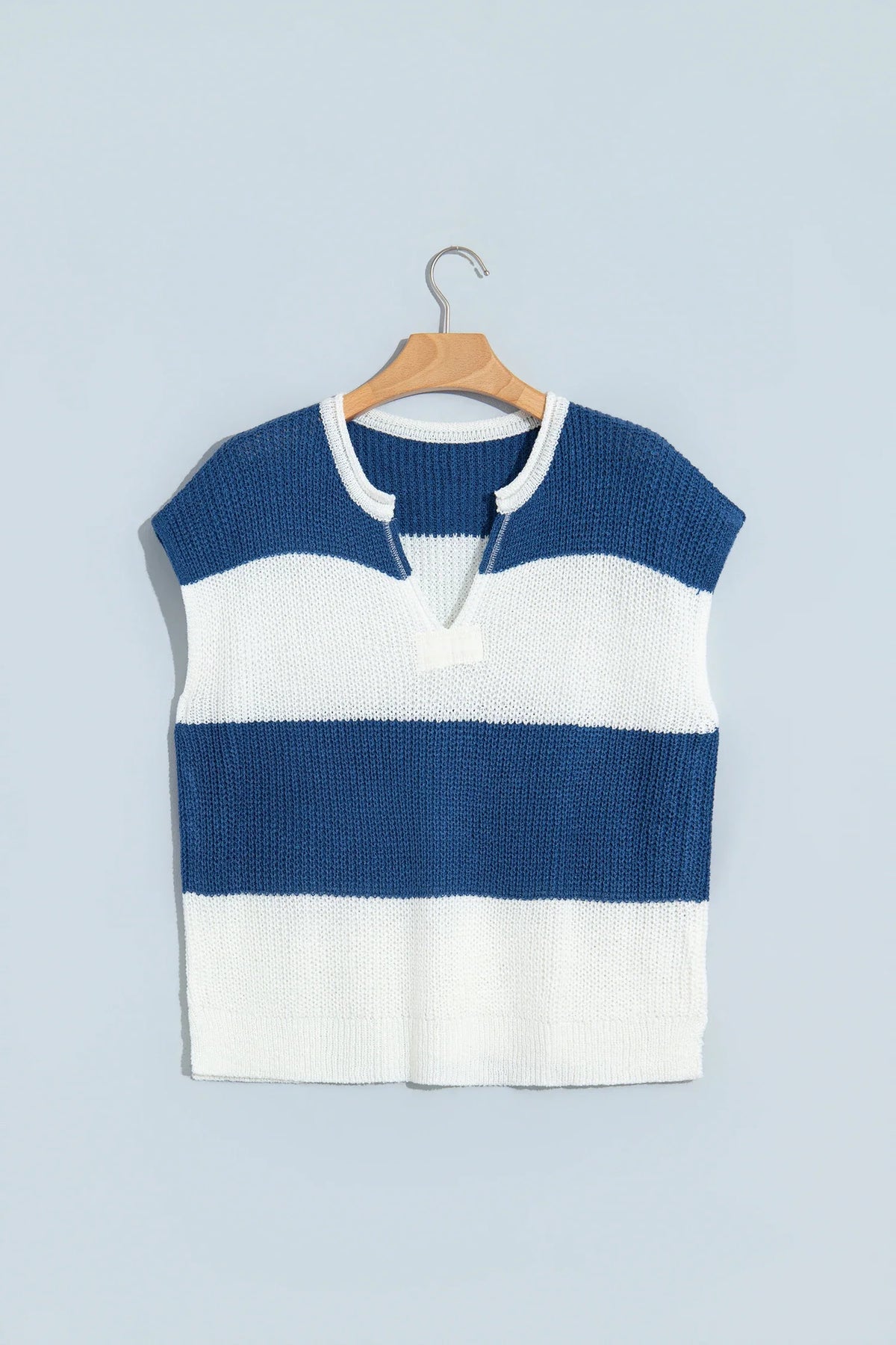 Stripe Colorblock V-Neck Short Sleeve Knit Top