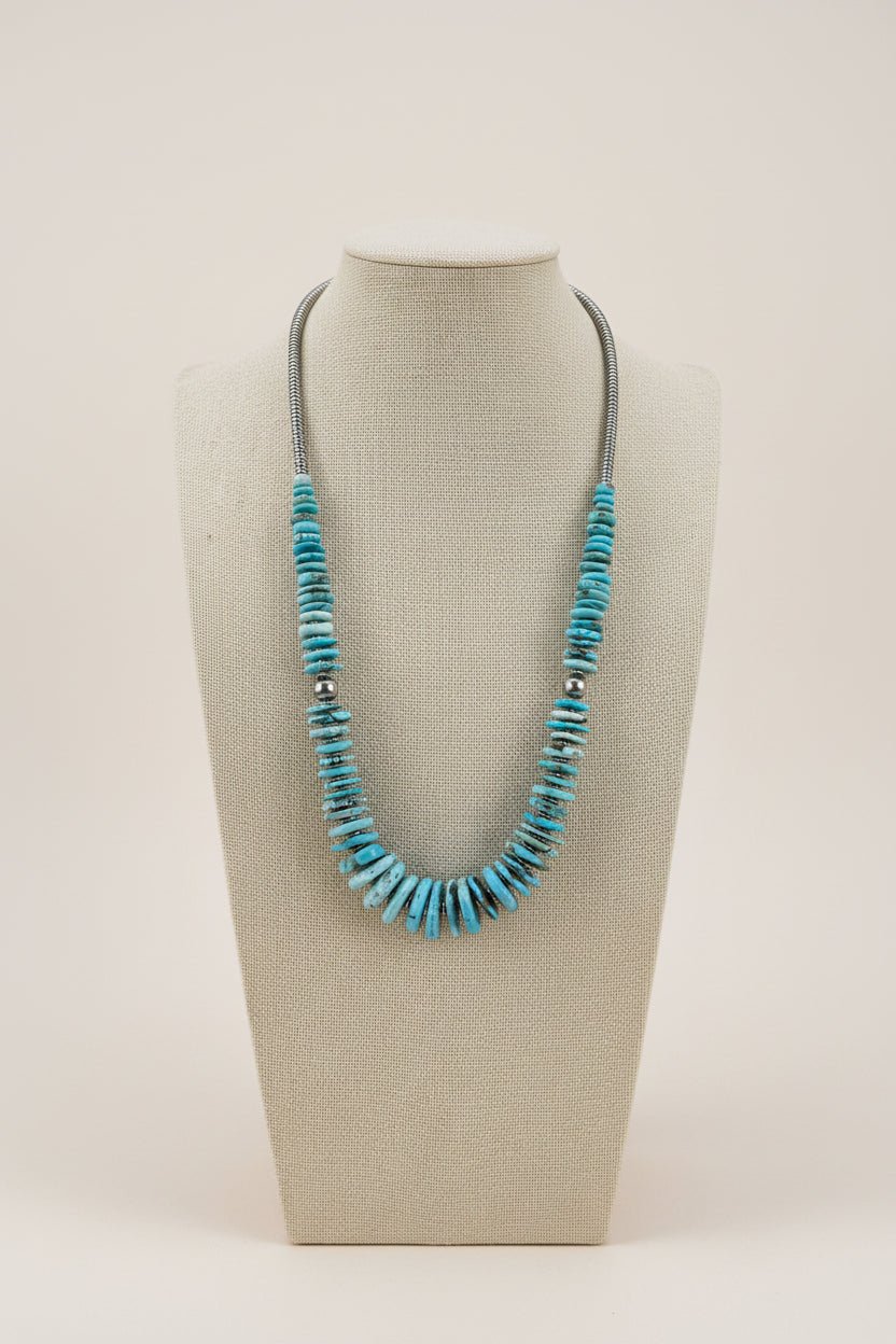 Light Blue Turquoise Graduated Necklace with Sterling Silver Pearls & Hematite – 23 inch