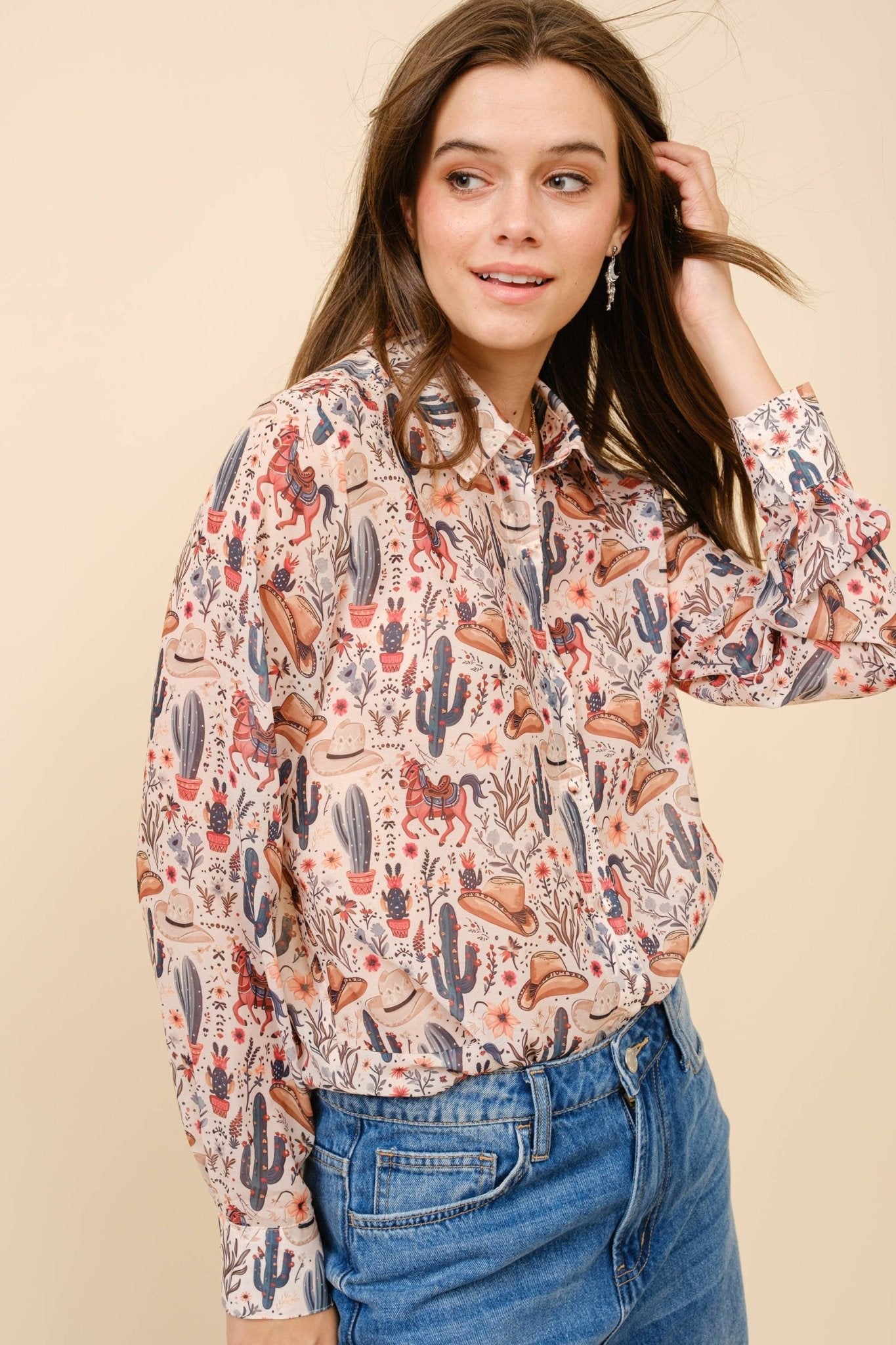 Painted Desert Chiffon Button Up Blouse - small remains
