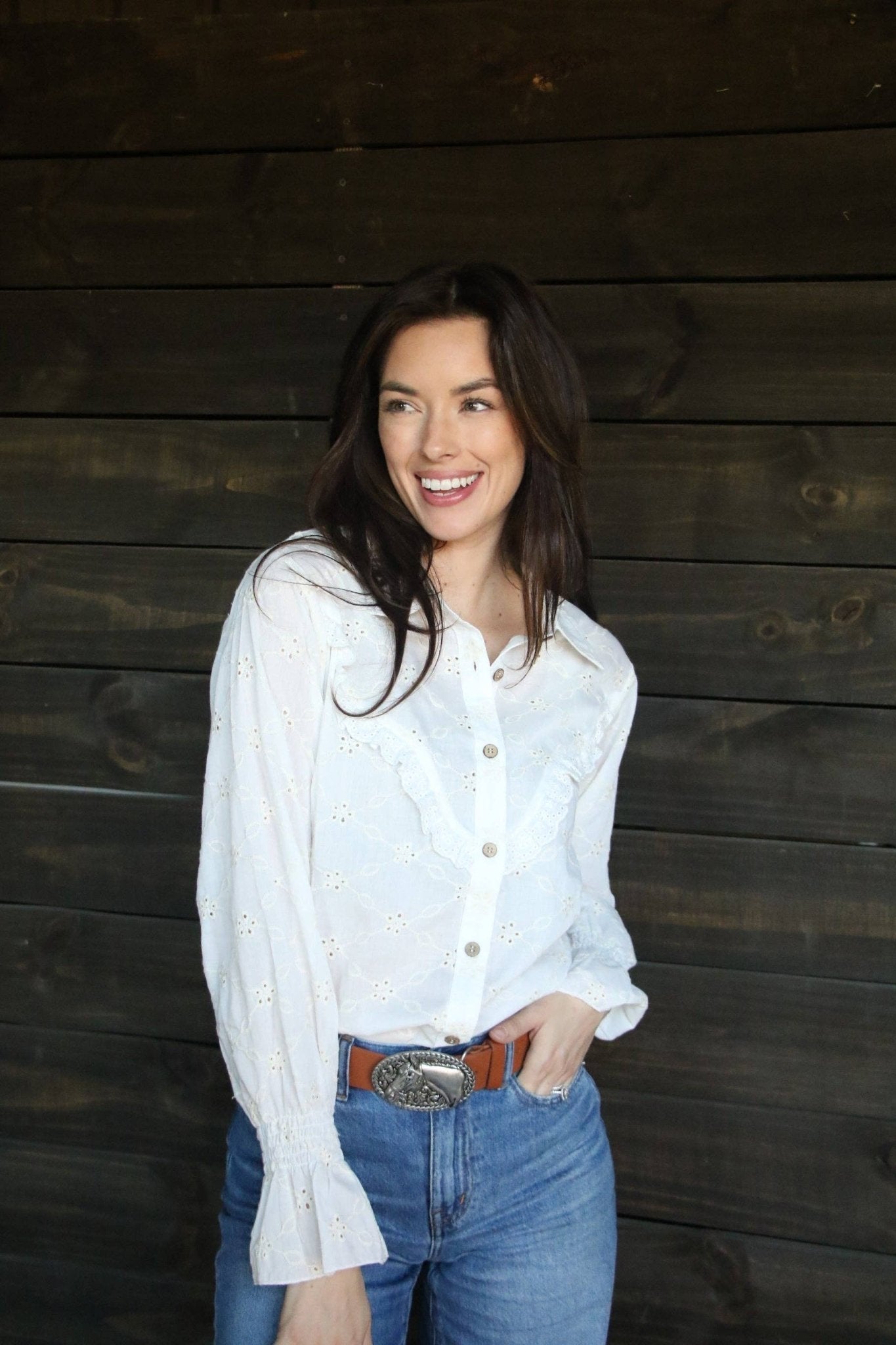 Prairie Eyelet Ruffle Top - small remains
