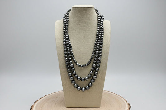 Triple Strand Burnished Faux Sterling Pearl Necklace – Western Layered Set