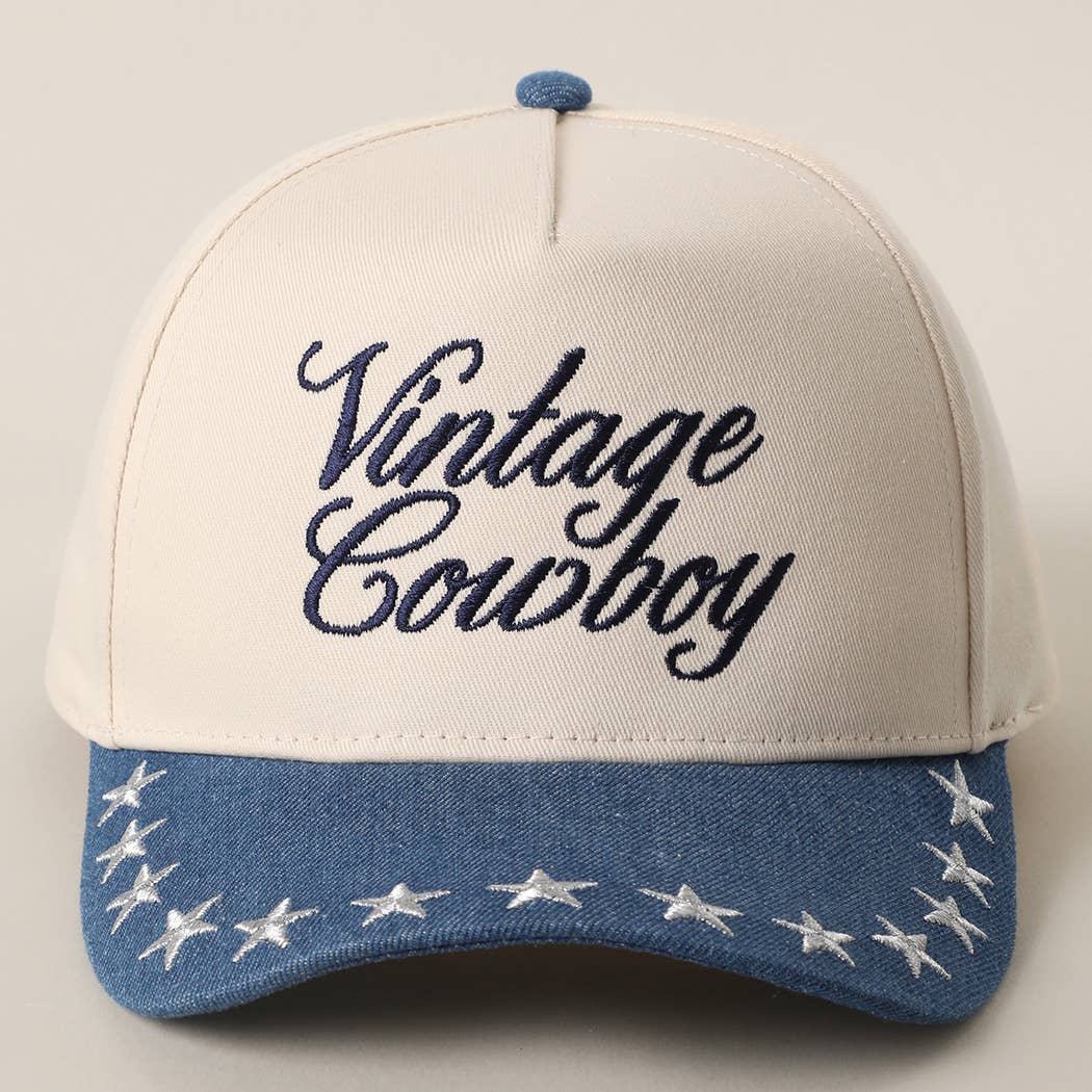 VINTAGE COWBOY Embroidered Star Brim Trucker Hat