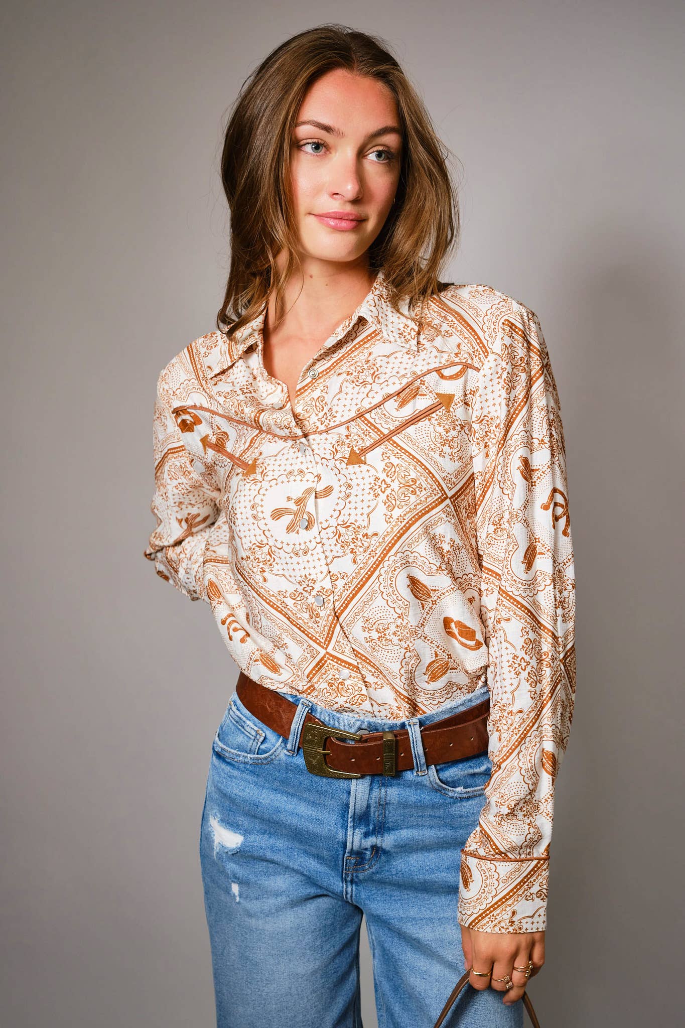 Rust Bandana Vintage Western Snap-Front Shirt