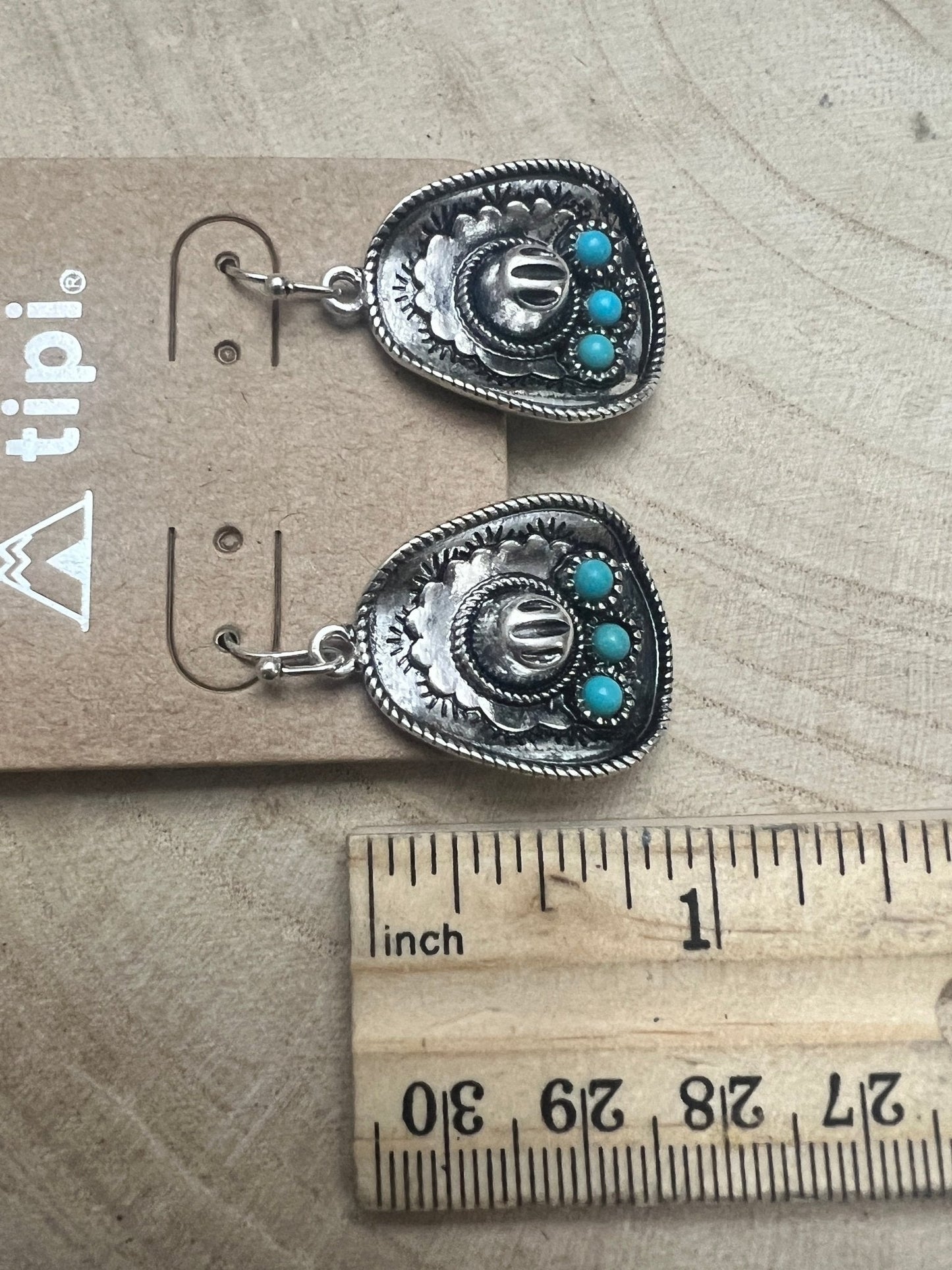 Western Cowboy Hat Dangle Earrings with Faux Turquoise Accents